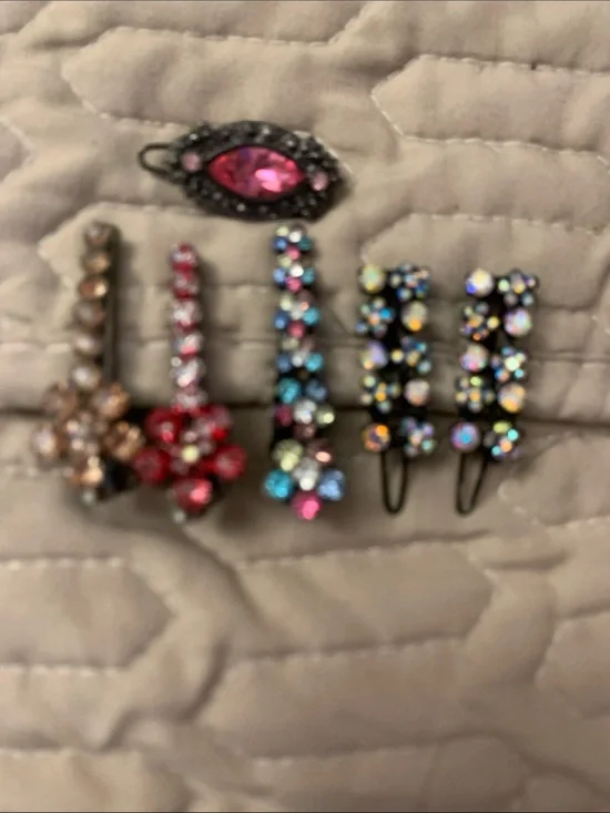 Bundle 6Vintage AB/Rhinestone Floral Hair Clip Set - Pink, Red, Blue, Multicolor