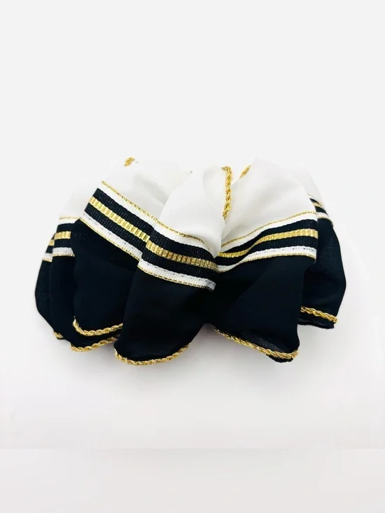 Vintage‎ Black White Gold Trim Ruffled Hair Clip Barrette Nautical Sailor NEW