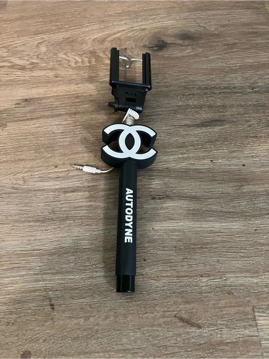 CHANEL Black and White Selfie Stick with Interlocking CC Logo