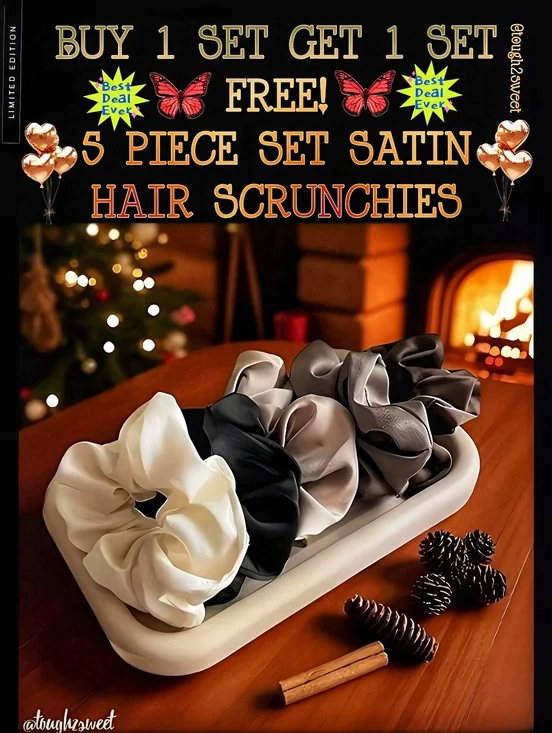 🆕BUY 1 SET GET 1 SET FREE!!! 5 PIECE SET SATIN HAIR SCRUNCHIES