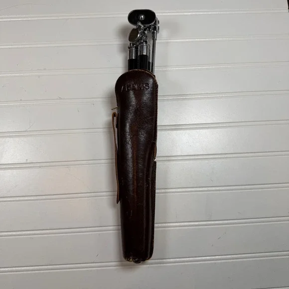 Vintage 1950s Adams Table Top Tripod with Original Leather Case Chrome Black