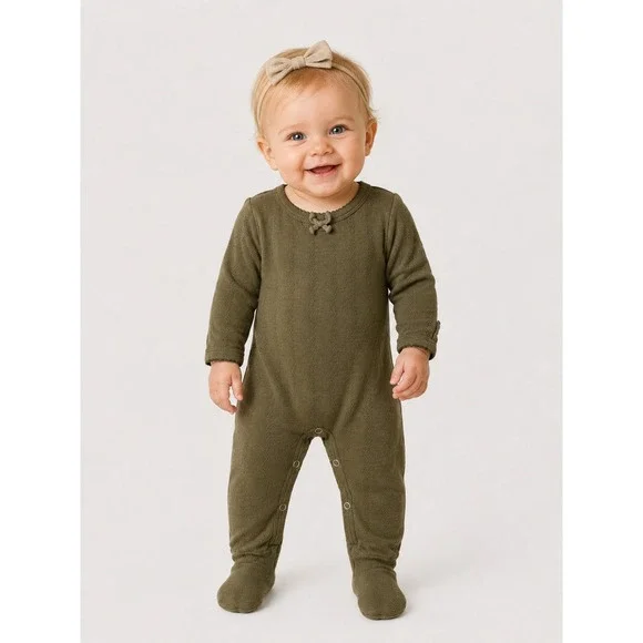 Kate Quinn Olive Green Pointelle Organic Cotton Footed Romper 6-9 Months
