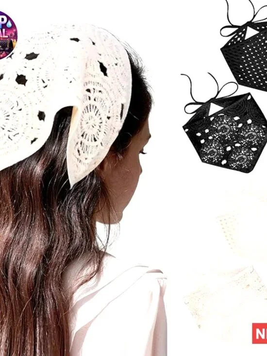 4 Pack Crochet Bandanas Headscarf with Hair Pins, Vintage Floral Headband
