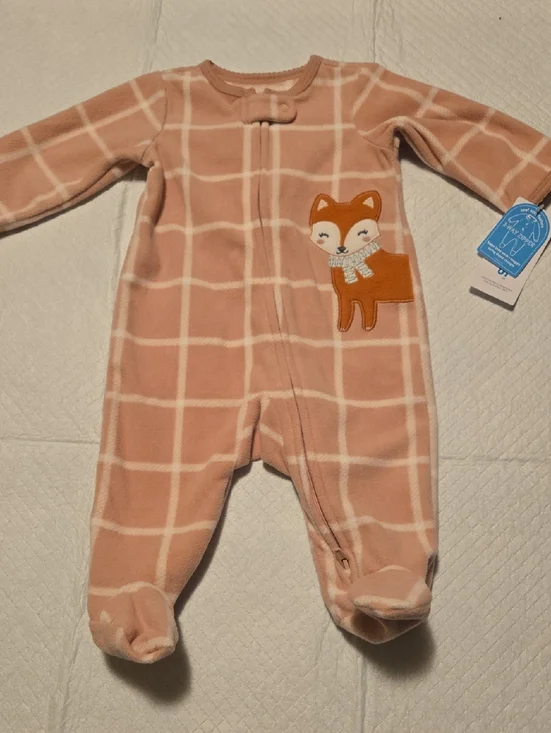Carters New one piece footie with 2 way zipper baby girl 3M Fox