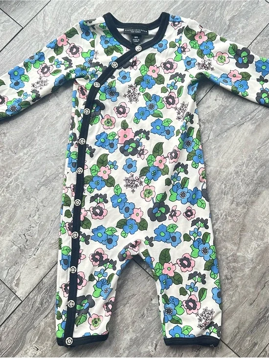Victoria Beckham Baby Floral One-Piece Romper in White with Blue & Pink Flowers