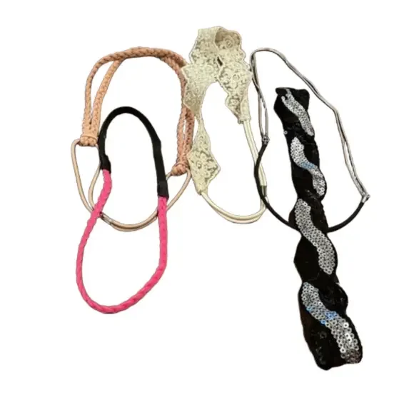 Lot of 5 headbands. Two braided, 1 lace, 1 metal and 1 sequin.