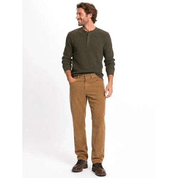 L.L.Bean Men's Corduroy Pants 35x32 Tan Brown Straight Leg Cotton Casual Classic