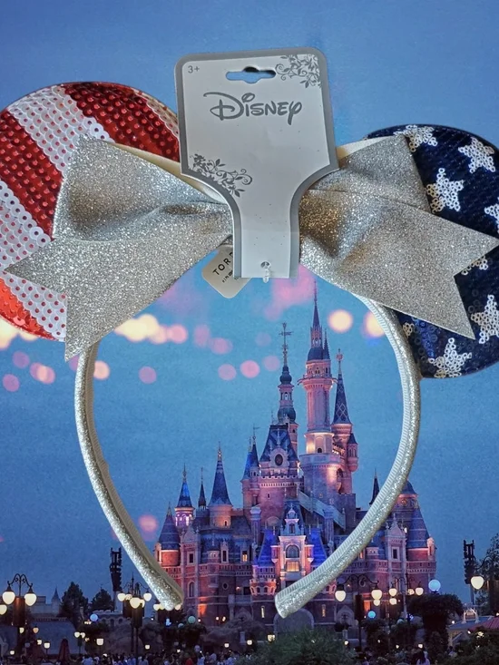 Disney Patriotic Sequin Minnie Ear Headband with Silver Bow