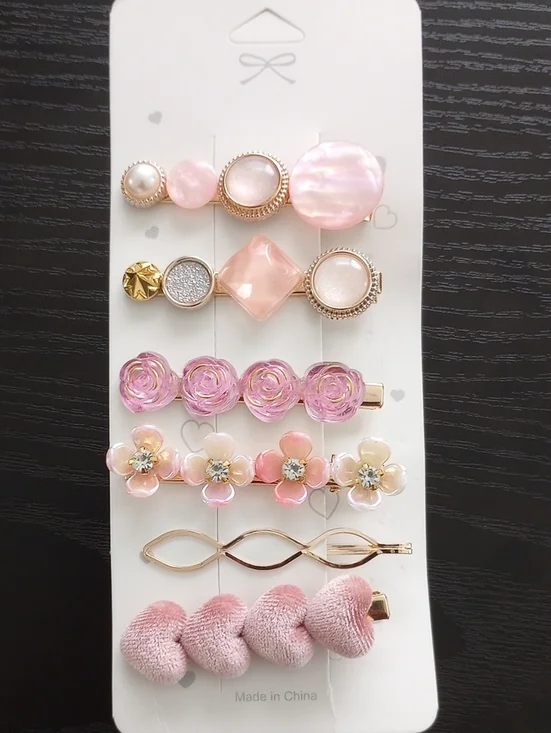 Pink Floral & Faux Pearl Decorative Hair Clip Set