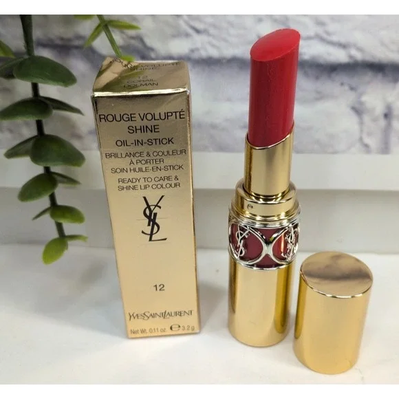 NIB YSL!🥰Yves Saint Laurent 12 CORAL DOLMAN Rouge Volupté Shine Oil In Lipstick