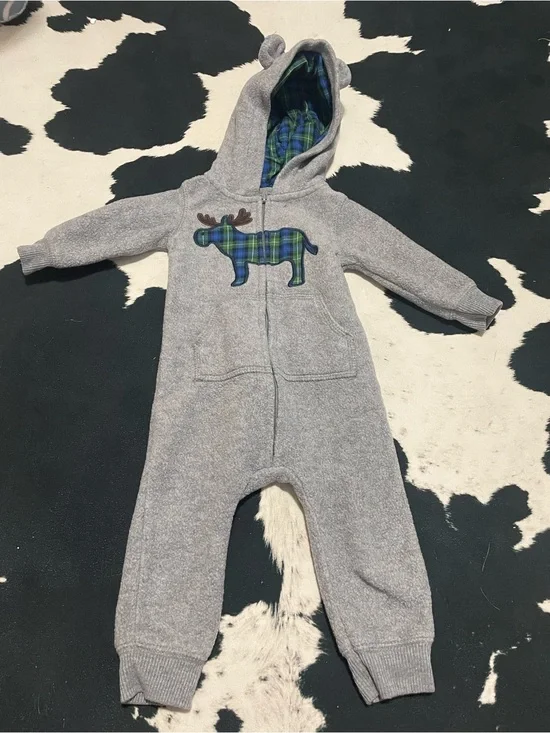 2/$12 Carters Plaid Moose One Piece - Boy