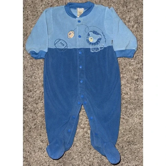 9 Month Carter's‎ VINTAGE Bue Fleece Lion Footed Snap Up Sleeper