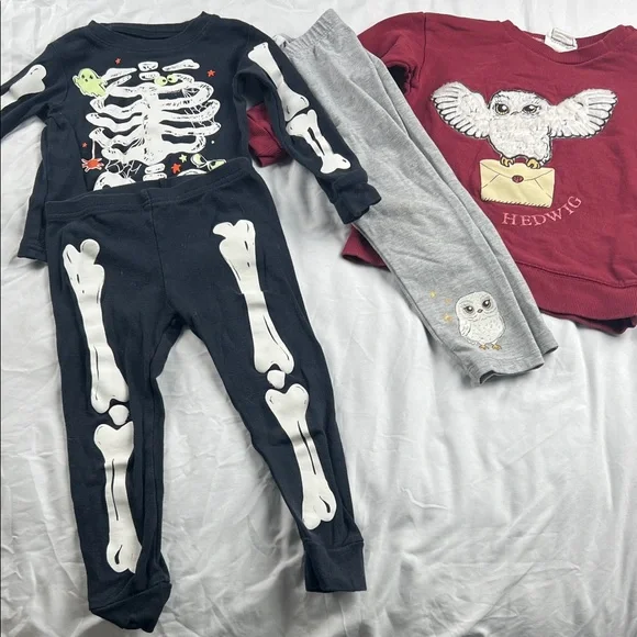 Kids Black Skeleton One-Piece‎ Pajamas & Harry Potter set 2T