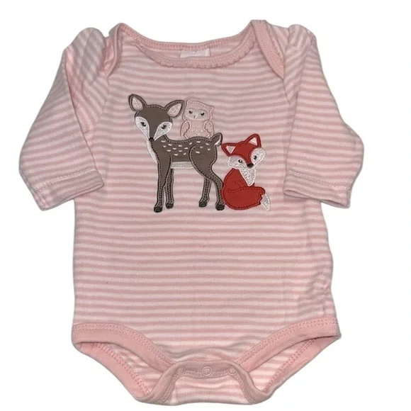 Starting Out Pink Striped Baby one piece with Animal Appliqué size newborn