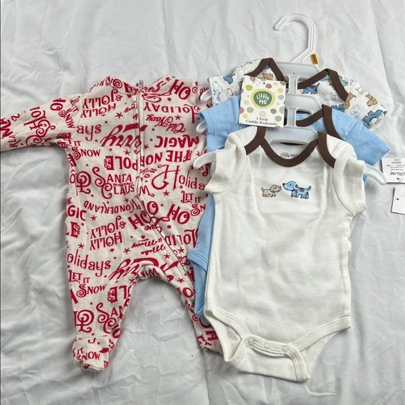 Little Me Baby Boys 4-Pack Holiday Sleepers and Onesies - Red & White &‎ Blue