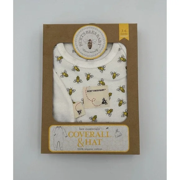 Burt's Bees Baby 100% Organic Cotton‎ Coverall & Hat Outfit Soft 3-6 Months