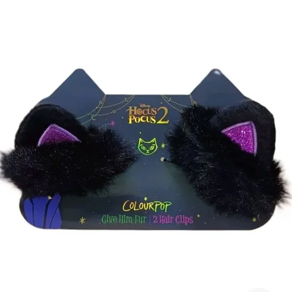 Colourpop Disney Cat Ear Hair Clips Hocus Pocus 2 Black Faux Fur Purple New OOS