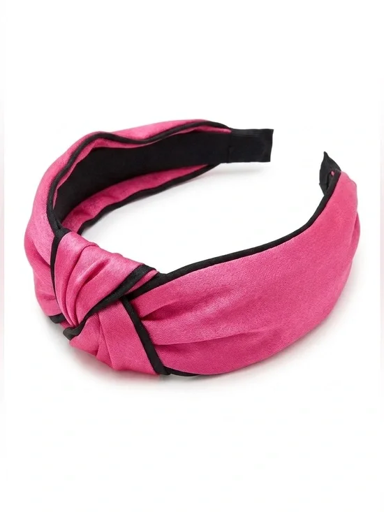 Natasha Pink Black Silk-Satin Knotted Headband