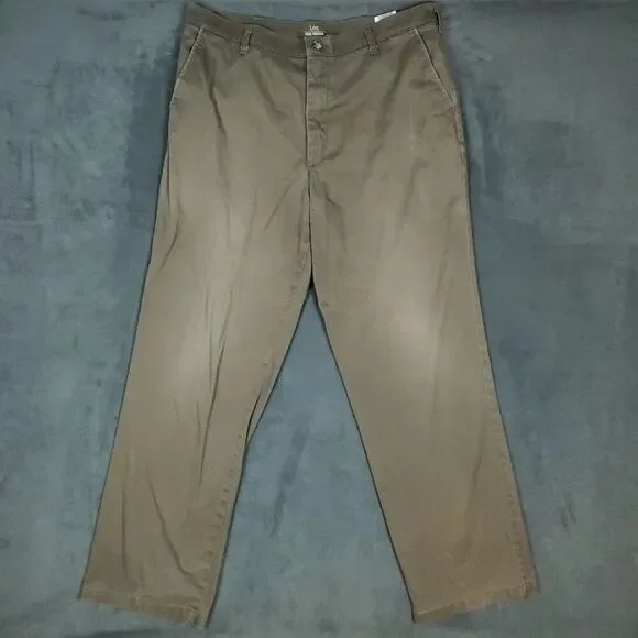 Lee Total Freedom Pants Mens 36x34 Brown Straight Fit Wrinkle Resistant Chinos