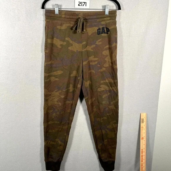 Gap Jogger Pants Mens Small Brown Camouflage‎ Embroidered Logo Fleece Lined
