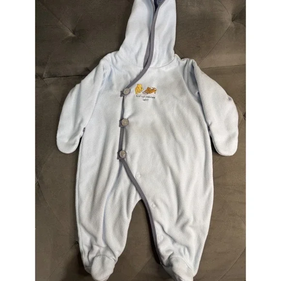 Disney Classic Pooh Blue‎ Fleece Hooded Footie Romper Winnie Tigger 9 Months