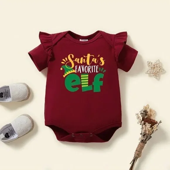 NWT 12-18 month Baby Christmas bodysuit, Elf, romper, short sleeved, red, gift