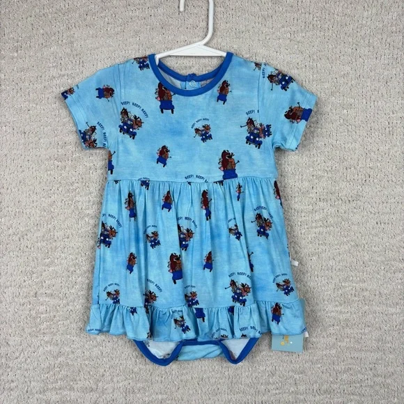 Bundle of Joy Skirted Bodysuit Girls 18-24M Blue Bamboo Blend Pull Over Snap Clo