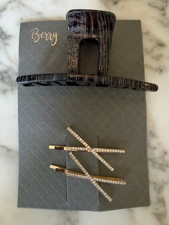 NWT Last Claw Greyish Brown Hair Claw Clip & Gold Rhinestone Bobby Pin Set 4”