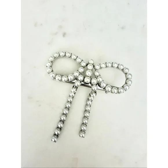 Pearl Bow Hair Clip Silver Barrette Coquette Bridal Balletcore