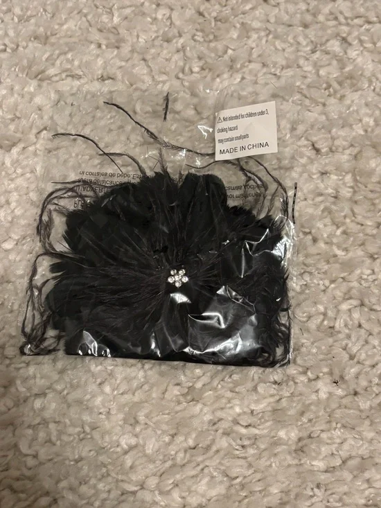 Black Feather Floral Hair Clip with Rhinestone Accent
