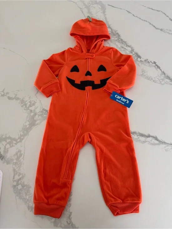 Halloween Kids’ Pumpkin Hooded One Piece Pajamas or Costume 2T