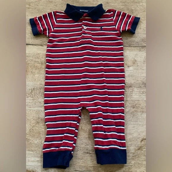 Vintage Polo Ralph‎ Lauren Infant Sz S 3-6 mo Striped Mesh Knit Romper