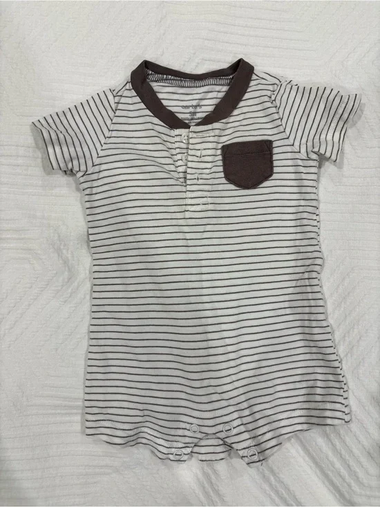 Carter’s Striped Short-Sleeve Baby Romper in White and Brown