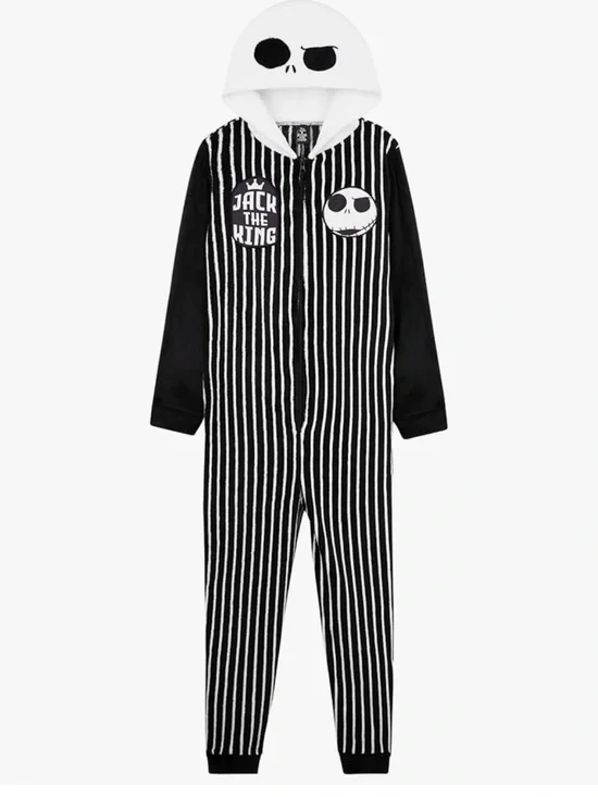 Disney jack skellington  Kids Fleece Jumpsuit with Hood Pockets One-Piece