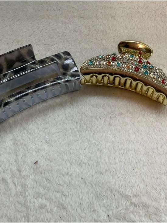 Rhinestone Gold & Grey Tortoise Hair Claw Set - Elegant Women’s Accessories