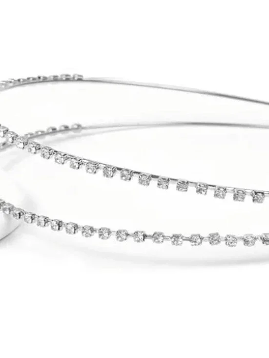 Elegant Silver Rhinestone Double Row Wire Headband BNIB