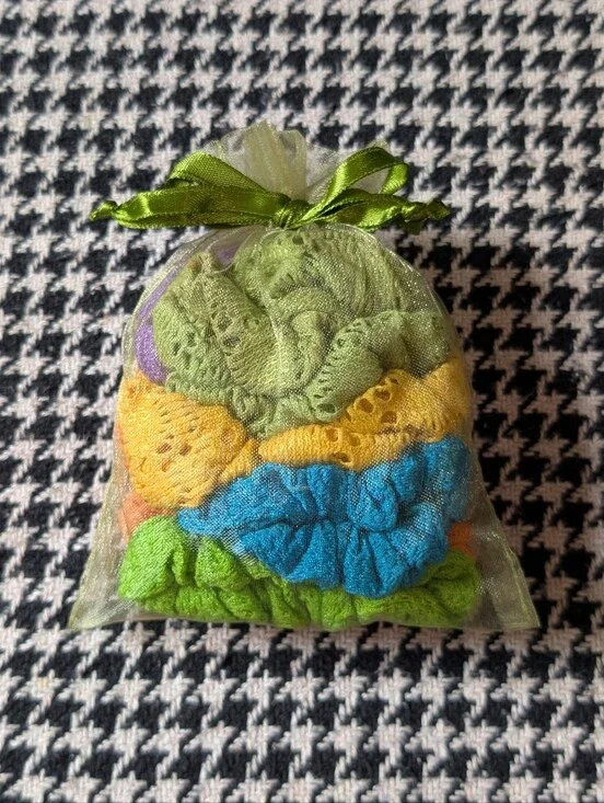 bag of retro multicolored lace-like scrunchies hair accessories