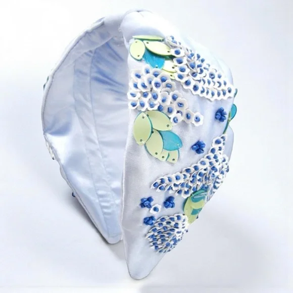 Blue Satin Floral Beaded Headband Sequin Statement Hairband NWT