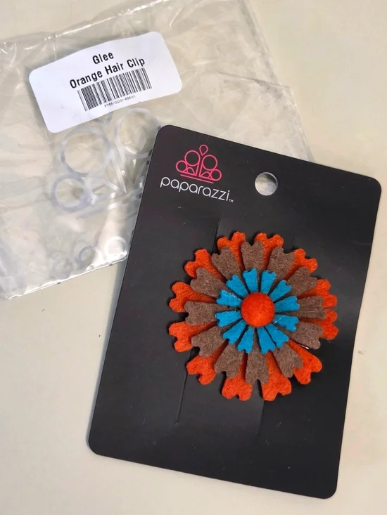 ​NEW Paparazzi Glee Orange Felt Flower Hair Clip Blue Brown Boho Retro NIP