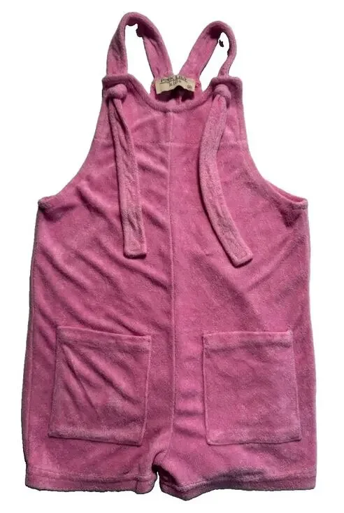 Pink Lily Kids Girls Pink Terry Cloth Romper Shortalls 3T Sleeveless Pockets