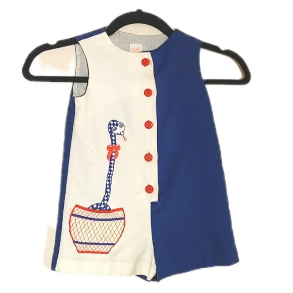 vintage 1960's Ruth of Carolina kids romper with snake motif and pocket