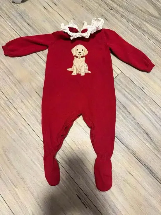 Edgehill Collection Red Knit Puppy Dog Footie Coverall
