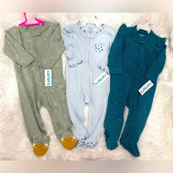 Carter’s Footed Pajamas Baby Zip Sleepers Girls 6-9 months 3 Pack Bundle NWT
