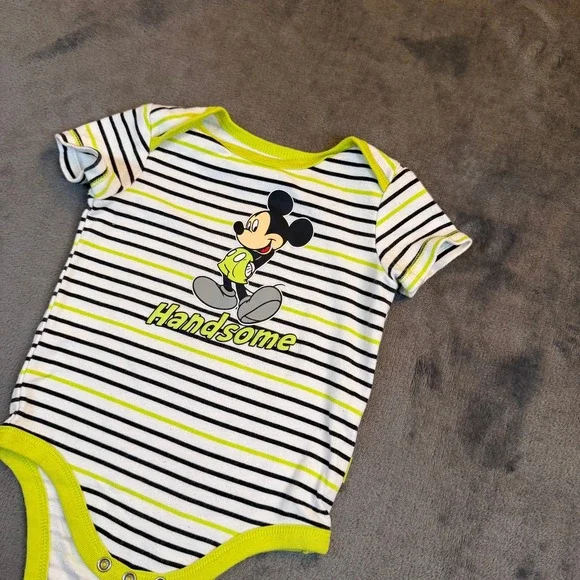 Disney Mickey Mouse Bodysuit Kids‎ 6-9 Months White Striped Handsome Graphic