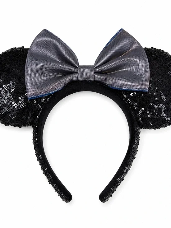 Disney Black Sequin Minnie Ears Headband with Gray Bow