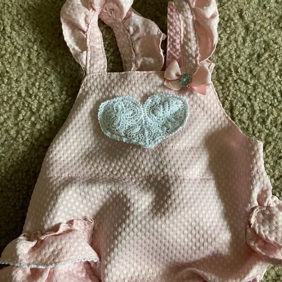Infant Baby Girl Pink Ruffle and Lace Heart Dress Onesie Outfit