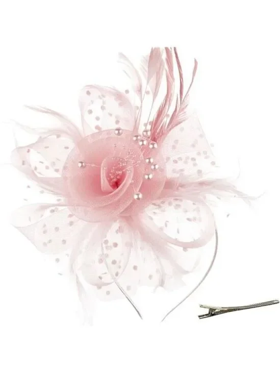 Fascinator Hat for Women Feather Mesh Tea Party Wedding Hair Clip Headband