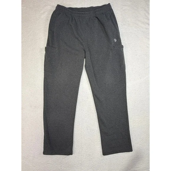US Polo Assn Mens XL Charcoal Gray Fleece Cargo Sweatpants Lounge Pants 100301