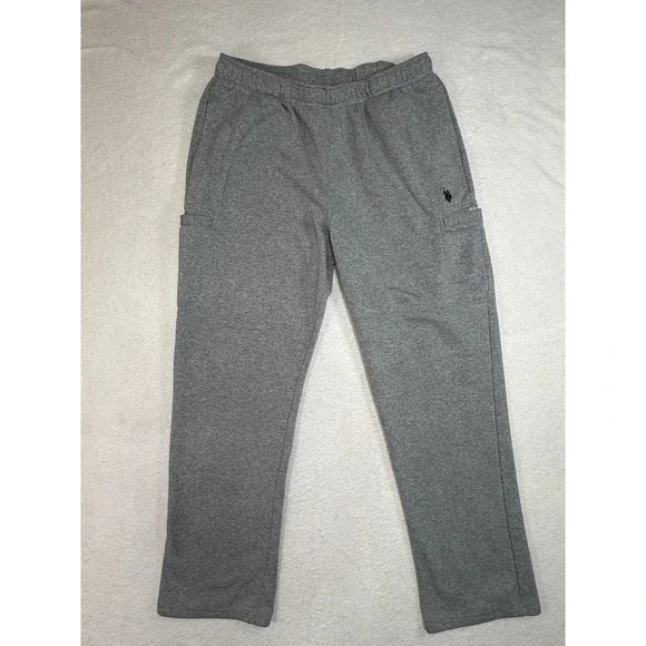 US Polo Assn Mens XL Gray Fleece Lined Sweatpants Elastic Waist Joggers Pockets