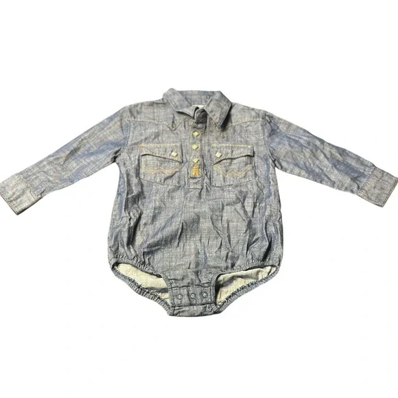 Wrangler Baby‎ Denim Bodysuit 24M – Western Cowboy Long Sleeve Romper 18